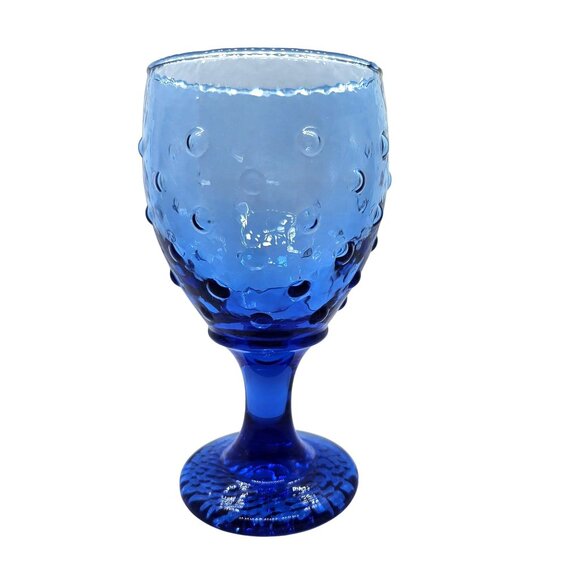 Libbey Hobnail Cobalt Blue Glass Goblets Set Of 4 Unique Textured Drinkware - Picture 3 of 12
